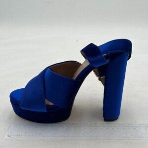 XYD Blue Chunky High Heel Platform Sandals Slingback Open Toe Ankle Straps Shoes